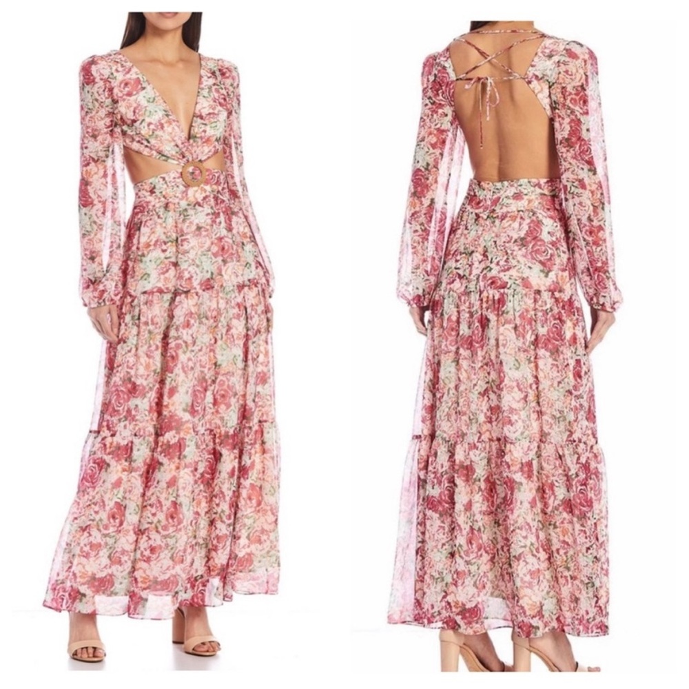 Gianni Bini Floral Backless Maxi Dress - Pink and Cream